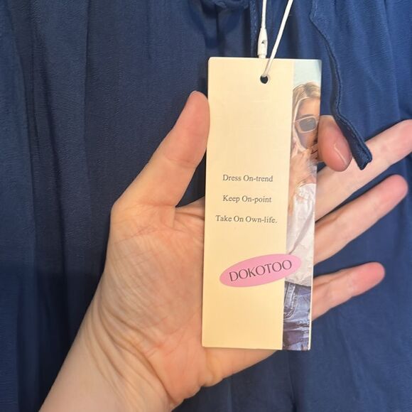 NWT Dokotoo Women’s Blue Wide Leg Pants With Elastic Drawstring waistband size L - Picture 4 of 7